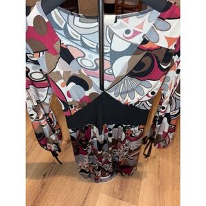 Vintage Womens Abstract Print Dress Long Sleeve V Neck‎ Party Cocktail